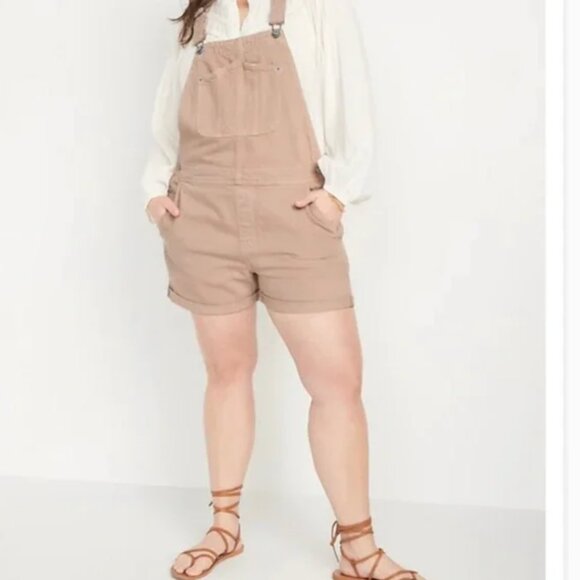 NWOT Slouchy Straight Jean Shortalls Color: Pink Pastelino - Picture 2 of 5